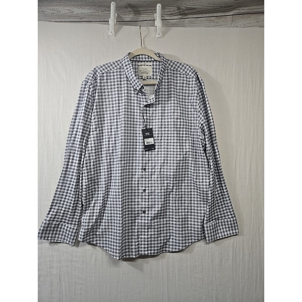 NWT WRK Reworked Shirt Slim Men's XXL Long Sleeve Button Down Plaid Gray Blue